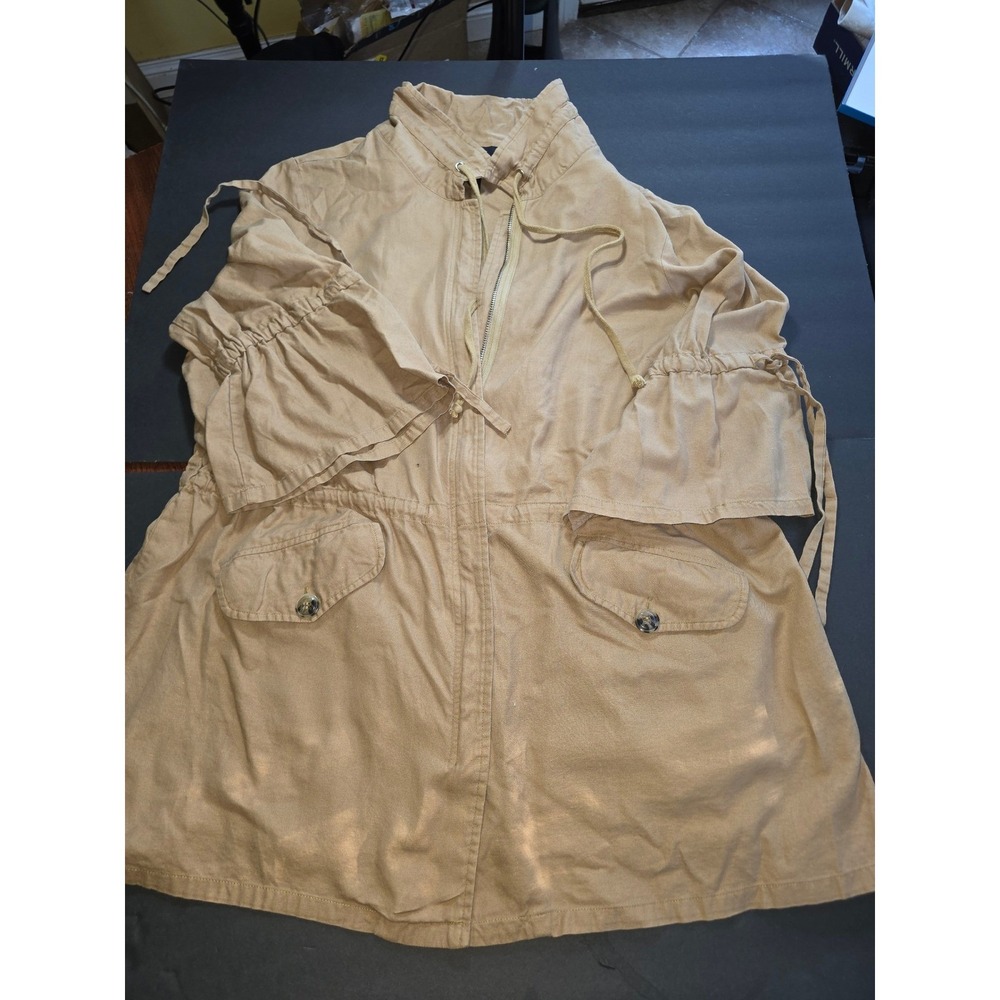 Karen Kane Military Utility Jacket Women 0X Tan Ruffle Sleeve Zip Up 1L78544W